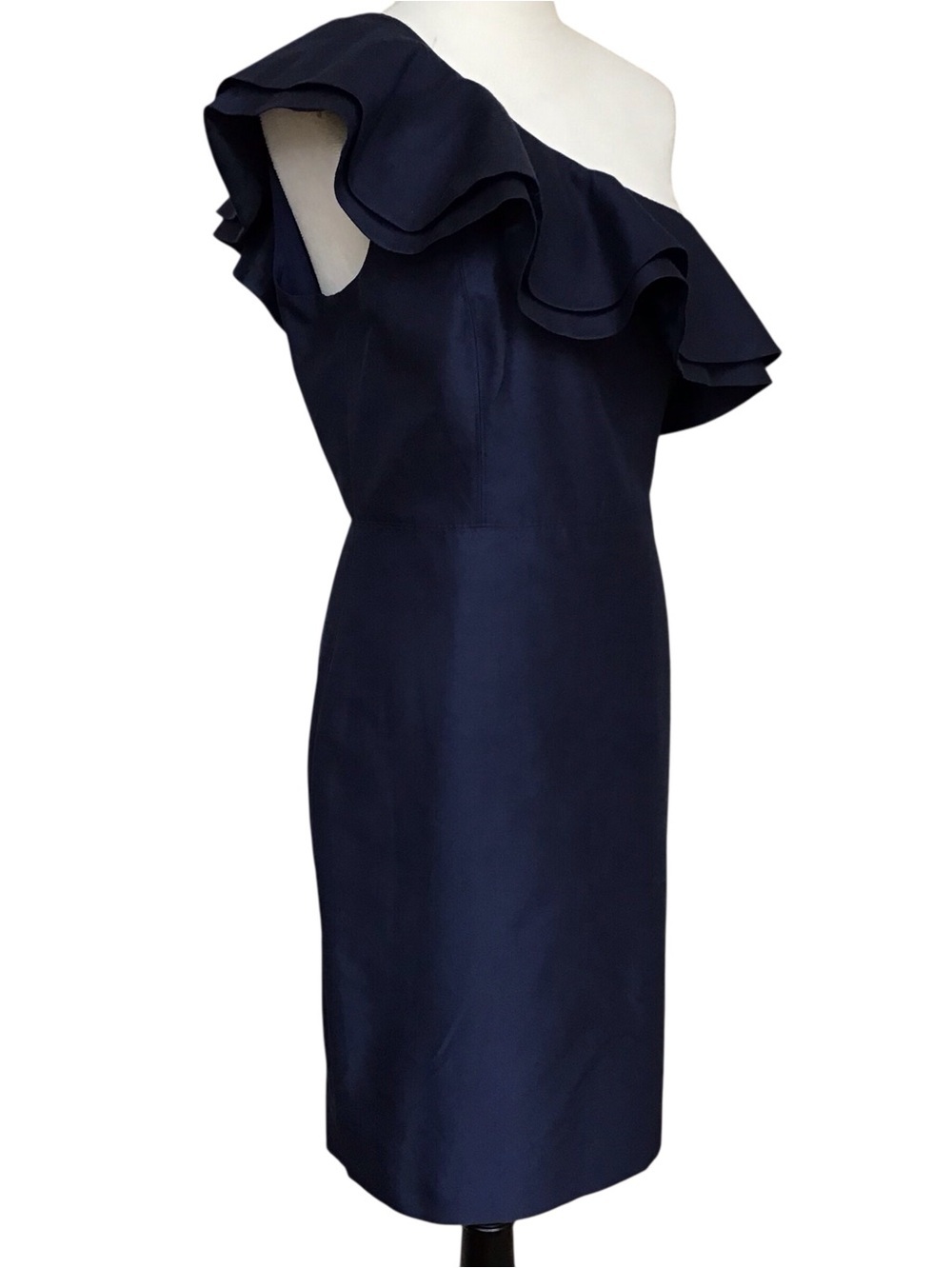 J Crew Navy Blue Silk Blend One Shoulder Ruffle Dress NEW - Picture 2 of 5